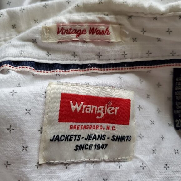 Wrangler White Gray Vintage Wash Button Down Long Sleeve Casual Shirt Size 2XL - Picture 6 of 8